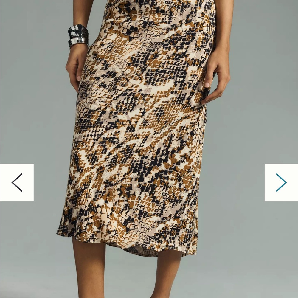 Anthropologie Brown and Cream Pencil Midi Skirt